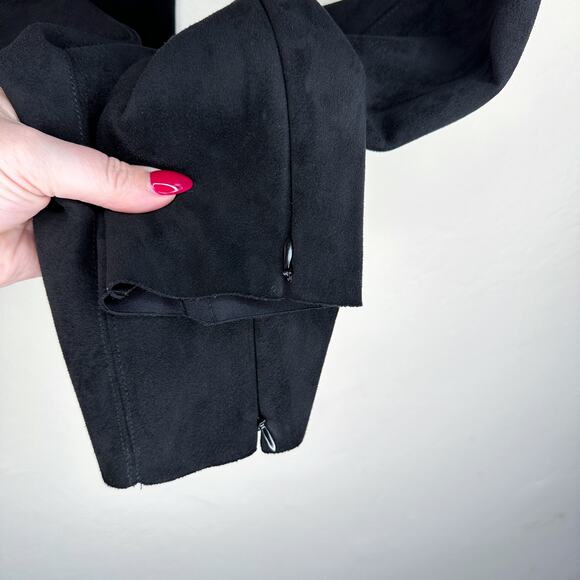 Zara Black Vegan Faux Suede Mid Rise Zip Ankle Raw Hem Leggings Pants Medium - Picture 9 of 15